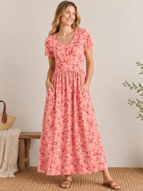 Hanna Andersson Pink Floral Maxi Dress XS Pockets